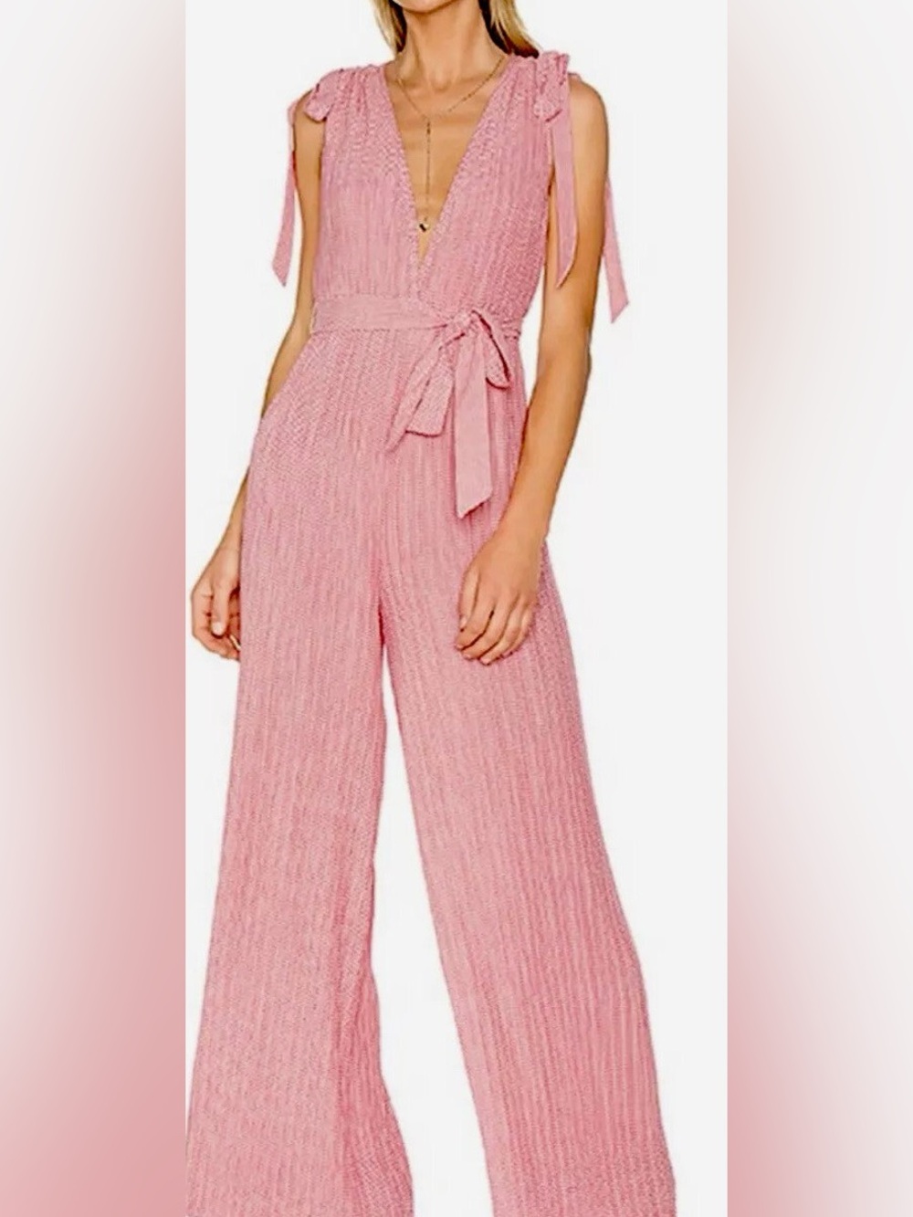 C/MEO Collective Unstoppable Pink Wide Leg Jumpsuit Tie Shoulder Open Back
